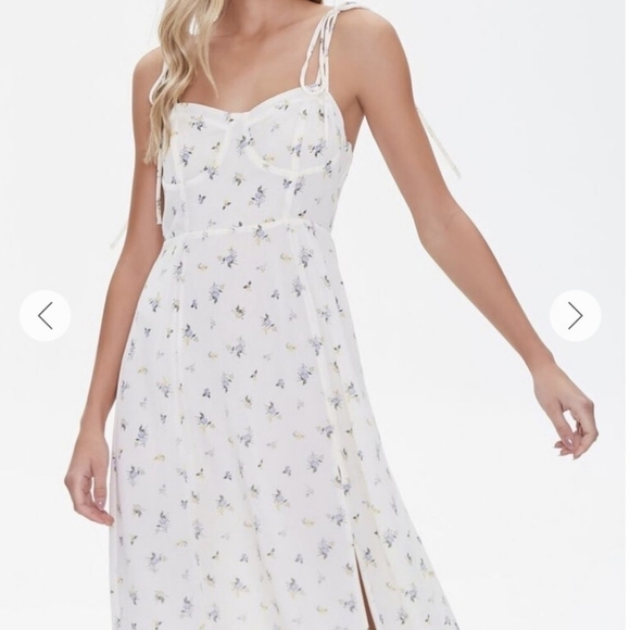 Forever 21 ivory floral print sleeveless midi length cami dress - Picture 3 of 12